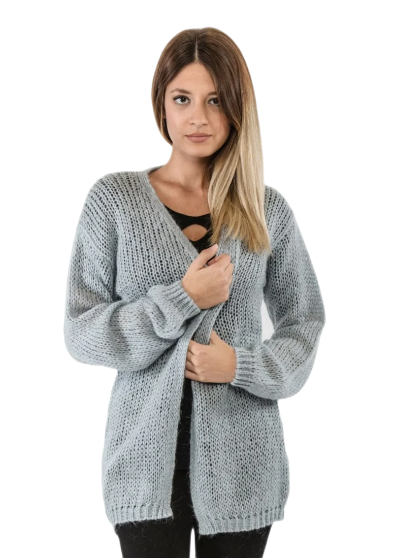 cardigan donna lungo in mohair azzurro