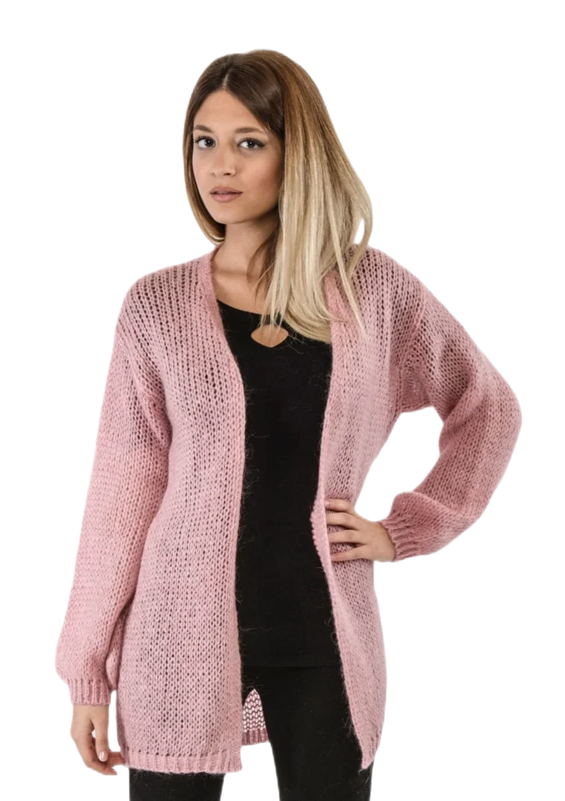 cardigan donna lungo in mohair rosa